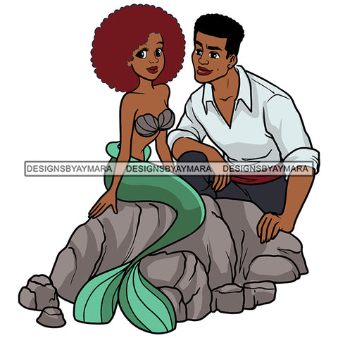 Black Princess Mermaid Green Tail Prince Jasmine Red Afro Hairstyle Cartoon Illustration Hero's Fantasy Animation Fairy Black Figure Designs For T-Shirt and Other Products SVG PNG JPG Cutting Files For Silhouette Cricut and More!
