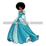 Black Princess Long Dress Afro Hairstyle Cartoon Illustration Hero's Fantasy Animation Fairy Black Figure Designs For T-Shirt and Other Products SVG PNG JPG Cutting Files For Silhouette Cricut and More!