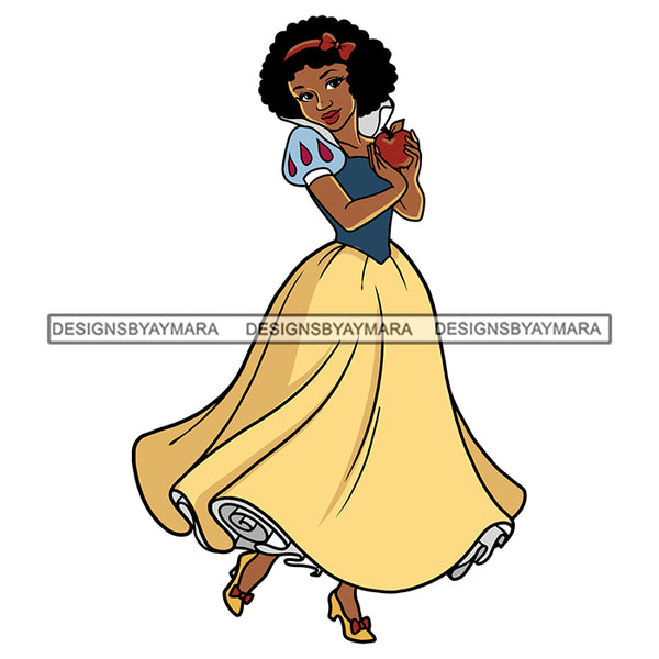 Black Princess Long Dress Afro Hairstyle Cartoon Illustration Hero's Fantasy Animation Fairy Black Figure Designs For T-Shirt and Other Products SVG PNG JPG Cutting Files For Silhouette Cricut and More!