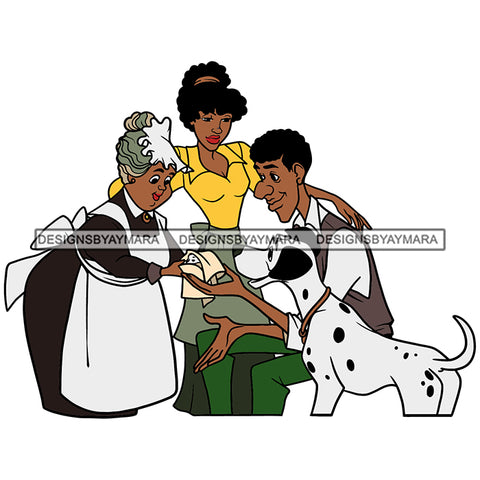 Cute Black Family Dalmatian Dog Maid Man Black Woman Cartoon Illustration Hero's Fantasy Animation Fairy Black Figure Designs For T-Shirt and Other Products SVG PNG JPG Cutting Files For Silhouette Cricut and More!