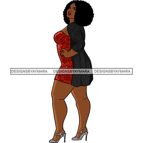 Afro Woman Model Thick Sexy Red Dress Diva Nubian Black Girl Magic Afro Hair SVG JPG PNG Cutting Files For Silhouette Cricut