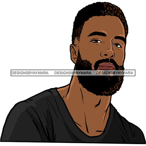 Afro Handsome Sexy Black Man Bearded Hipster Model Fashion Male Guy Stylish Close-up Macho Manly SVG PNG JPG Files For Cutting