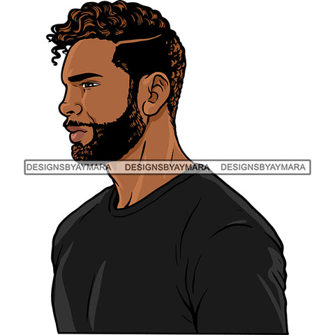 Afro Handsome Sexy Black Man Bearded Side View Model Fashion Male Guy Stylish Close-up Macho Manly SVG PNG JPG Files For Cutting
