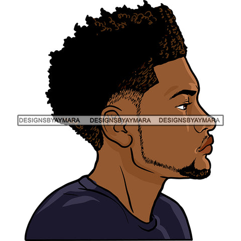 Afro Handsome Sexy Black Man Bearded Model Side View Fashion Male Guy Stylish Close-up Macho Manly SVG PNG JPG Files For Cutting