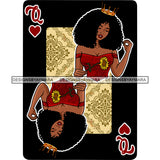 Queen Of Hearts Card Casino Poker Game Afro Woman Crown Flower Black Background Afro Hair SVG Cutting Files For Silhouette Cricut More