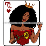 Queen Of Hearts Card Casino Poker Game Afro Woman Crown Flower Afro Hair SVG Cutting Files For Silhouette Cricut More