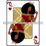 Queen Of Hearts Card Casino Poker Game Afro Woman Crown Flower Tan Background Afro Hair SVG Cutting Files For Silhouette Cricut More