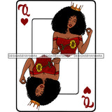 Queen Of Hearts Card Casino Poker Game Afro Woman Crown Flower Afro Hair SVG Cutting Files For Silhouette Cricut More