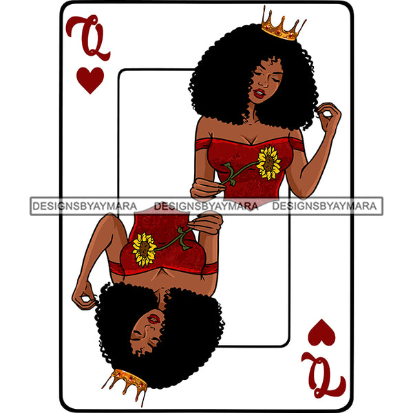 Queen Of Hearts Card Casino Poker Game Afro Woman Crown Flower Afro Hair SVG Cutting Files For Silhouette Cricut More