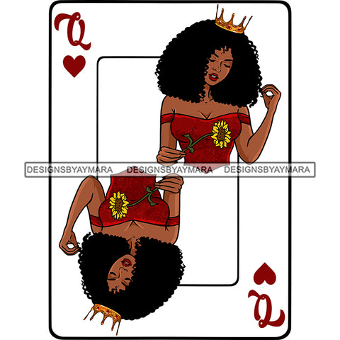 Queen Of Hearts Card Casino Poker Game Afro Woman Crown Flower Afro Hair SVG Cutting Files For Silhouette Cricut More