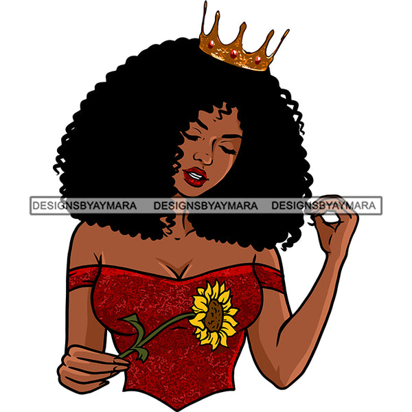 Afro Sexy Queen Black Woman Wearing Crown Flower Red Corset Melanin Afro Hairstyle SVG Cutting Files For Silhouette Cricut More