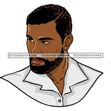 Afro Handsome Sexy Black Man Bearded White Shirt Model Fashion Male Guy Stylish Close-up Macho Manly SVG PNG JPG Files For Cutting
