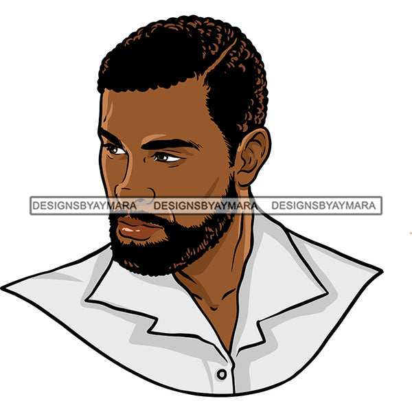 Afro Handsome Sexy Black Man Bearded White Shirt Model Fashion Male Guy Stylish Close-up Macho Manly SVG PNG JPG Files For Cutting
