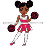 Afro Girl Cheerleader Pink White Uniform White Long Socks Pom Poms Pigtails Hairstyle SVG JPG PNG Vector Clipart Cricut Silhouette Cut Cutting