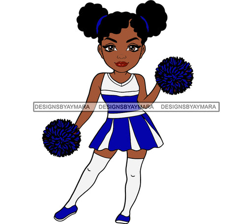 Afro Baby Girls Standing Cheerleader Girls Holding Flower Vector Afro Hairstyle Design Element White Background Outfit Dress SVG JPG PNG Vector Clipart Cricut Silhouette Cut Cutting