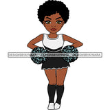 Afro Girl Cheerleader Black White Uniform Long Socks Pom Poms Afro Hairstyle SVG JPG PNG Vector Clipart Cricut Silhouette Cut Cutting