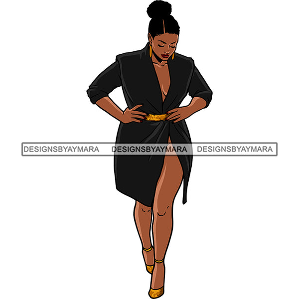 Afro Woman Model Thick Sexy Black Dress Diva Nubian Black Girl Magic Up Do Bun Hair SVG JPG PNG Cutting Files For Silhouette Cricut