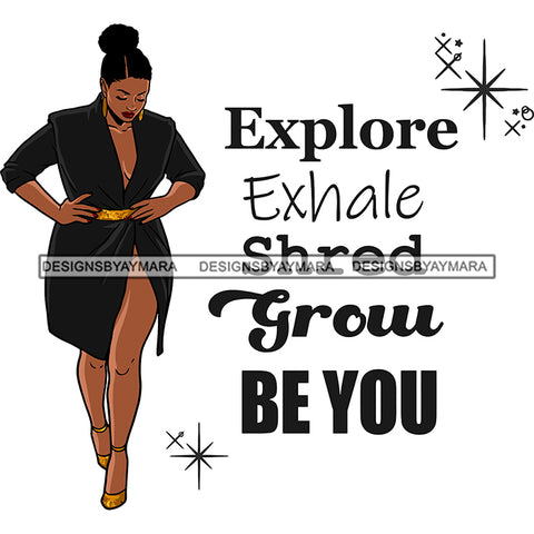 Afro Woman Model Life Quote Thick Sexy Black Dress Diva Nubian Black Girl Magic Up Do Bun Hair SVG JPG PNG Cutting Files For Silhouette Cricut