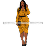 Afro Woman Model Thick Sexy Yellow Dress Diva Nubian Black Girl Magic Long Hair SVG JPG PNG Cutting Files For Silhouette Cricut