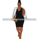 Afro Woman Model Thick Sexy Black Dress White Jacket Diva Nubian Black Girl Magic Up Do Bun Hair SVG JPG PNG Cutting Files For Silhouette Cricut