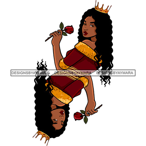 Afro Woman Upside Down Crown Flower Long Hairstyle SVG Cutting Files For Silhouette Cricut More