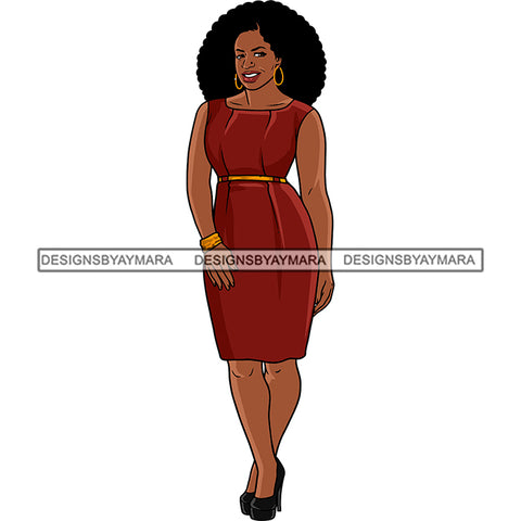 Afro Woman Model Thick Sexy Red Dress Diva Nubian Black Girl Magic Afro Hair SVG JPG PNG Cutting Files For Silhouette Cricut