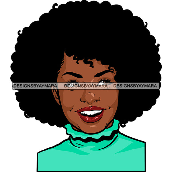 Afro Attractive Lady Smiling Portrait Nubian Melanin Afro Hair Style SVG PNG JPG Cutting Files For Silhouette Cricut More