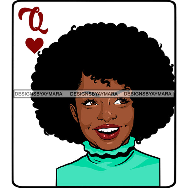 Queen Of Hearts Card Casino Poker Game Afro Woman Model Black Magic Afro Hair SVG JPG PNG Cutting Files For Silhouette Cricut More