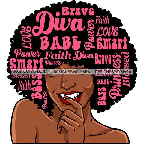 Afro Attractive Lady Smiling Fuchsia Hair Quotes Portrait Nubian Melanin Afro Hair Style SVG PNG JPG Cutting Files For Silhouette Cricut More