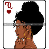 Queen Of Hearts Card Casino Poker Game Afro Woman Nude Side View Model Black Magic Up Do Hair SVG JPG PNG Cutting Files For Silhouette Cricut More