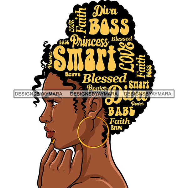 Afro Attractive Lady Side View Gold Hair Quotes Portrait Nubian Melanin Up Do Hair Style SVG PNG JPG Cutting Files For Silhouette Cricut More
