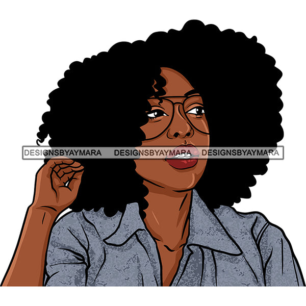 Afro Attractive Lady Portrait Glasses Nubian Melanin Afro Hair Style SVG PNG JPG Cutting Files For Silhouette Cricut More