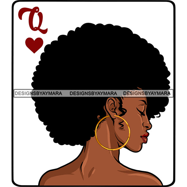 Queen Of Hearts Card Casino Poker Game Afro Woman Nude Side View Model Black Magic Afro Hair SVG JPG PNG Cutting Files For Silhouette Cricut More