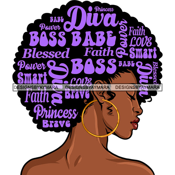 Afro Attractive Lady Side View Purple Hair Quotes Portrait Nubian Melanin Afro Hair Style SVG PNG JPG Cutting Files For Silhouette Cricut More