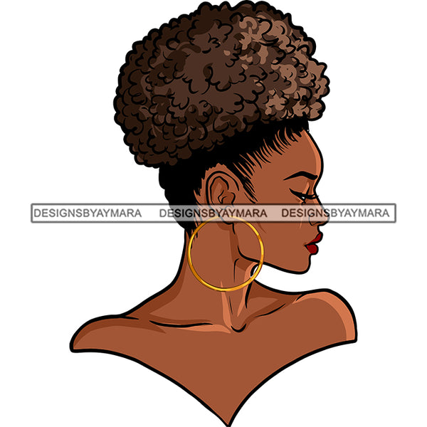 Afro Sexy Black Woman Profile Portrait Puffy Bun Hairstyle SVG Cutting Files For Silhouette Cricut More