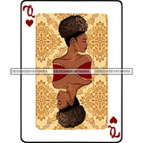 Queen Of Hearts Card Casino Poker Game Afro Woman Tan Background Puffy Bun Hair SVG Cutting Files For Silhouette Cricut More