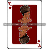 Queen Of Hearts Card Casino Poker Game Afro Woman Red Background Puffy Bun Hair SVG Cutting Files For Silhouette Cricut More