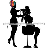 Afro Women Hair Stylist Black Silhouette Beauty Salon Hair Dresser Orange Turban SVG PNG JPG Cutting Files For Silhouette and Cricut