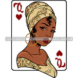 Queen Of Hearts Card Casino Poker Game Afro Woman Matching Tan Dress Turban SVG Cutting Files For Silhouette Cricut More