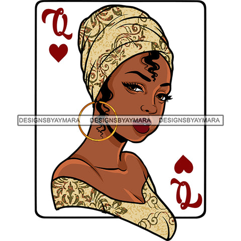 Queen Of Hearts Card Casino Poker Game Afro Woman Matching Tan Dress Turban SVG Cutting Files For Silhouette Cricut More