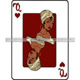 Queen Of Hearts Card Casino Poker Game Afro Woman Matching Dress Turban Red Background SVG Cutting Files For Silhouette Cricut More