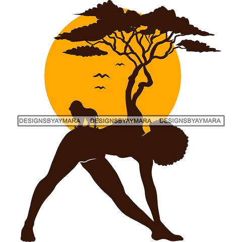 Afro Woman Brown Silhouette Bending African Safari Hand Roots Sun Background Nature Melanin  SVG JPG PNG Vector Clipart Cricut Silhouette Cut Cutting