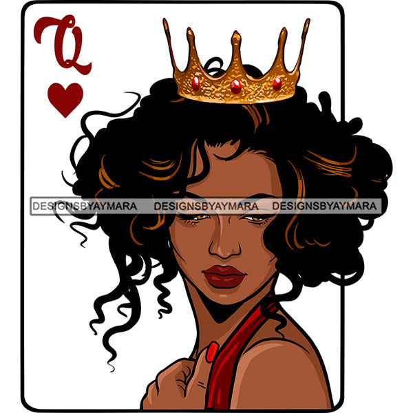 Queen Of Hearts Crown Card Casino Poker Game Sexy Afro Woman Curly Hairstyle SVG Cutting Files For Silhouette Cricut More