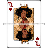 Queen Of Hearts Crown Card Casino Poker Game Upside Down Tan Background Afro Woman Curly Hairstyle SVG Cutting Files For Silhouette Cricut More