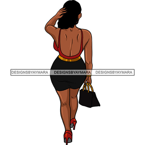 Afro Woman Model Back View Sexy Hipster Ebony Fashion Diva Nubian Black Girl Magic Curly Hair SVG Cutting Files For Silhouette Cricut