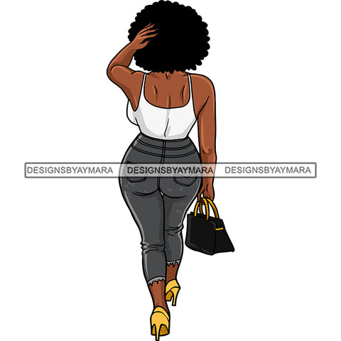 Afro Woman Model Back View Sexy Hipster Ebony Fashion Diva Nubian Black Girl Magic Afro Hair SVG Cutting Files For Silhouette Cricut