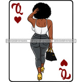 Queen Of Hearts Card Casino Poker Game Afro Woman Model Back View Heels Black Magic Afro Hair SVG Cutting Files For Silhouette Cricut More