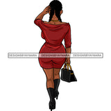 Afro Woman Model Back View Sexy Hipster Ebony Fashion Diva Nubian Red Dress Braids Hairstyle SVG Cutting Files For Silhouette Cricut