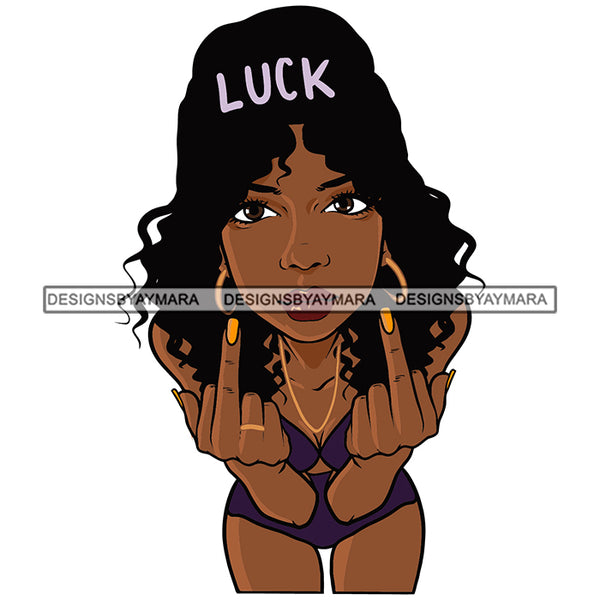 Luck Nubian Woman Showing Middle Fingers In Bikini Melanin Black Girl Magic African American Lady SVG JPG PNG Vector Clipart Cricut Silhouette Cut Cutting