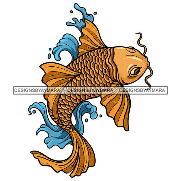 Gold Fish Blue Water SVG JPG PNG Vector Clipart Cricut Silhouette Cut Cutting